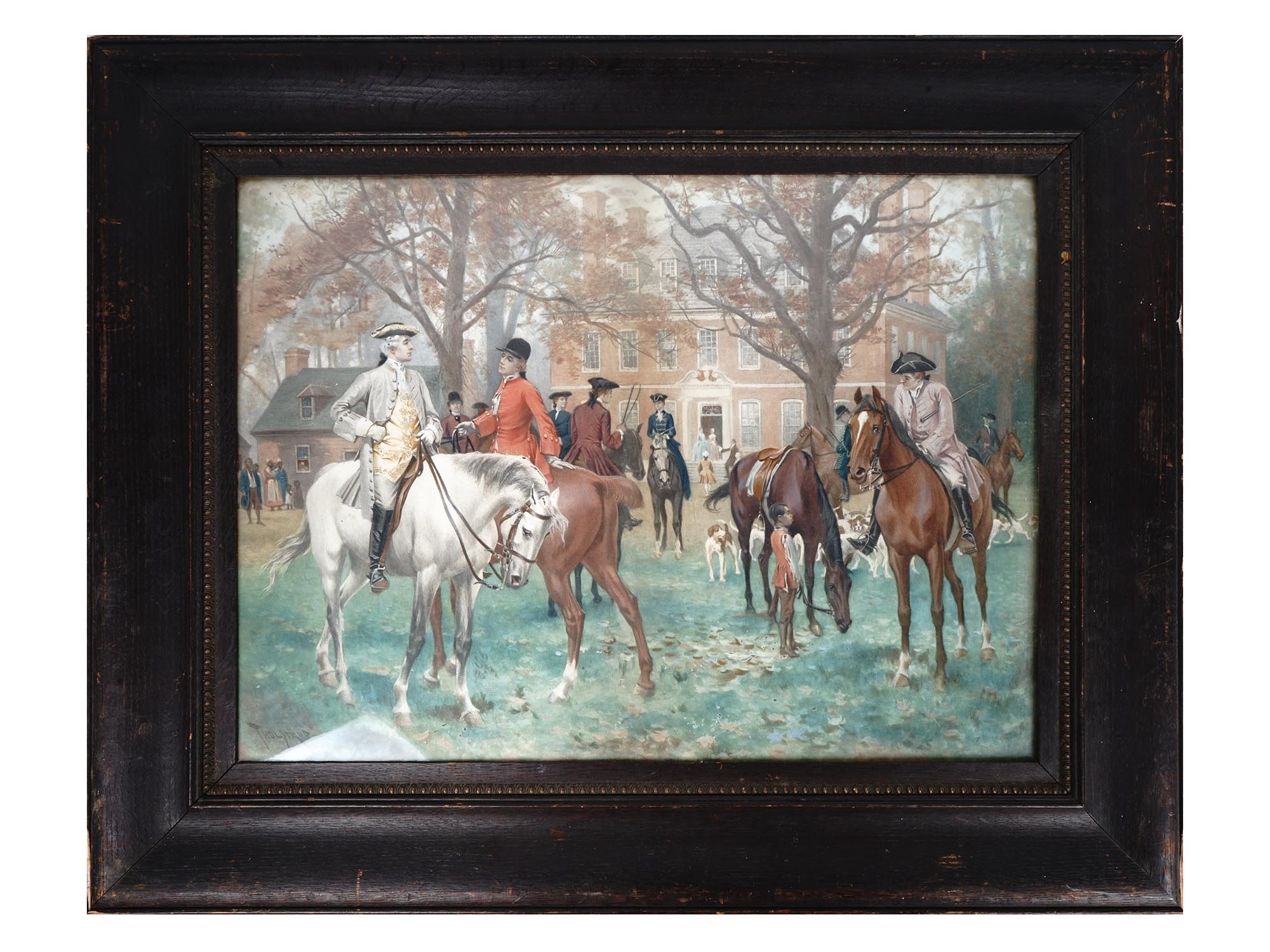 ANTIQUE WATERCOLOR HUNTERS PAINTING BY THULSTRUP PIC-0